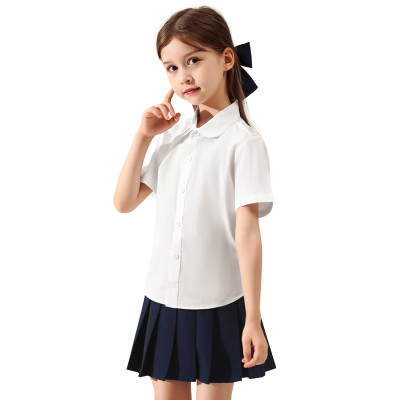 杉杉女童白色衬衫儿童白衬衣短袖薄款女孩夏装上衣小学生演出校服