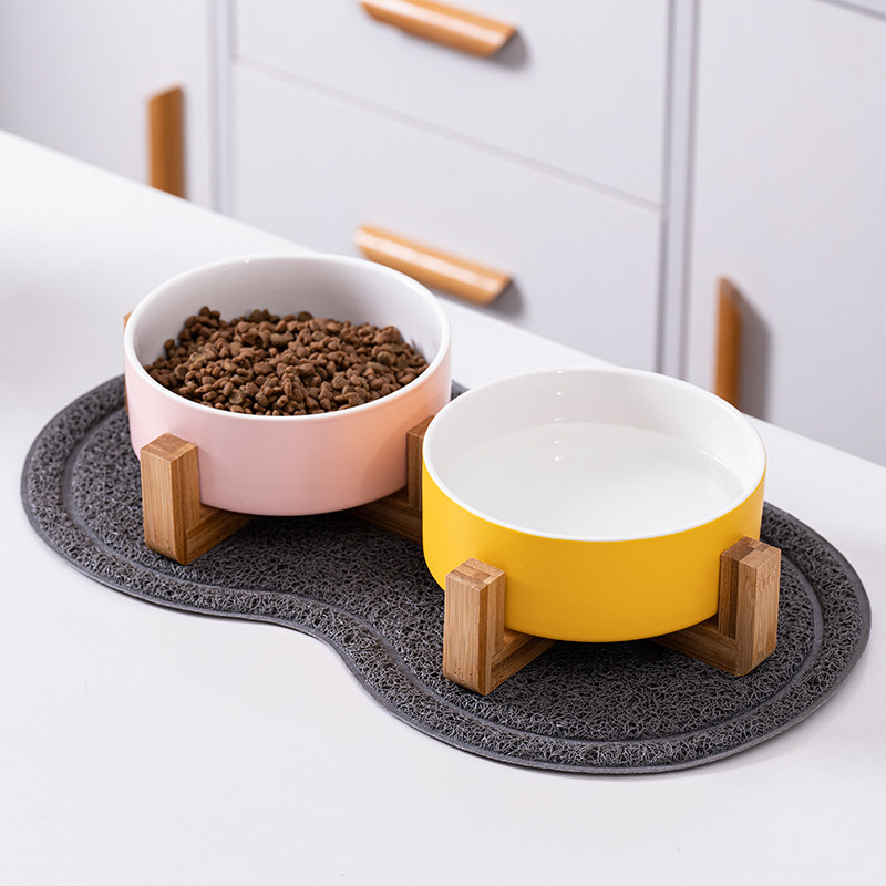 陶瓷猫碗猫咪猫粮双碗幼猫高脚食盆狗狗宠物碗