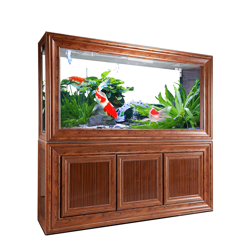 金龙金龙鱼鱼缸水族箱大型客厅屏风造景红木木纹桌面缸