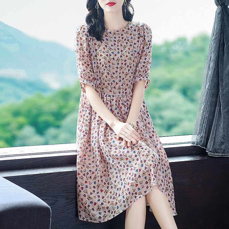 碎花真丝连衣裙女中长款夏季2022新款海边度假小个子桑蚕丝沙滩裙
