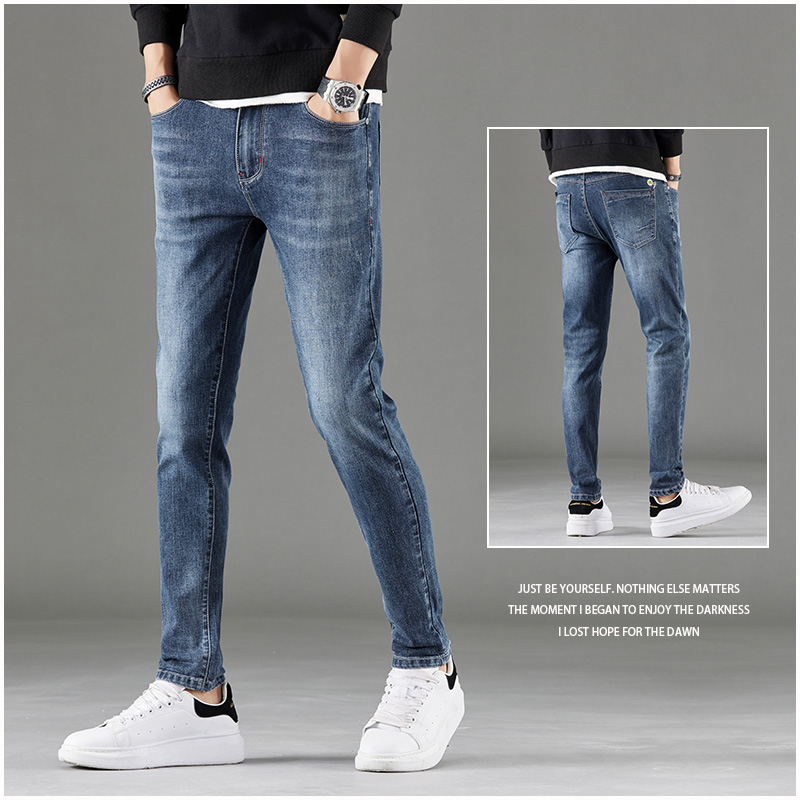 香港高端2022新款韩版潮流薄款牛仔长裤男春夏季修身小脚百搭弹力