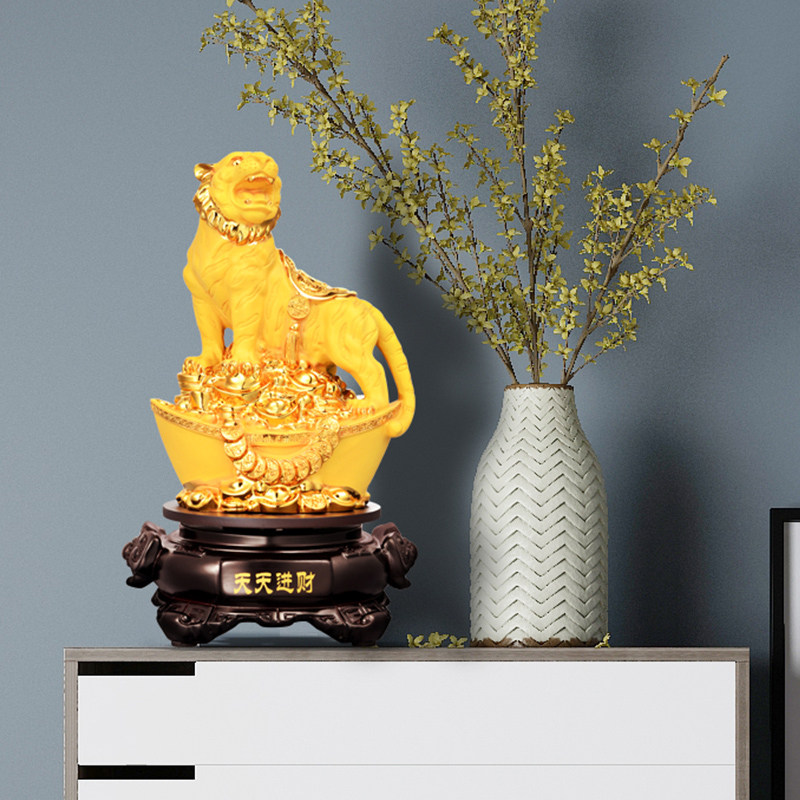 招财老虎摆件十二生肖沙金虎客厅电视柜办公室装饰品开业乔迁礼品