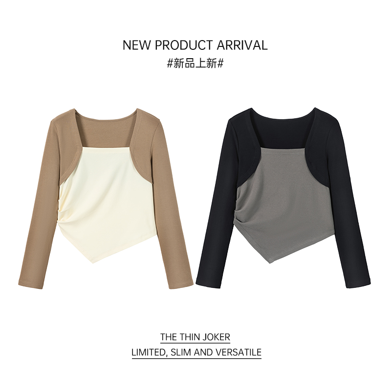 我是你的cc阿 棉云拿铁~新款小众内搭不规则设计感上衣长袖T恤女