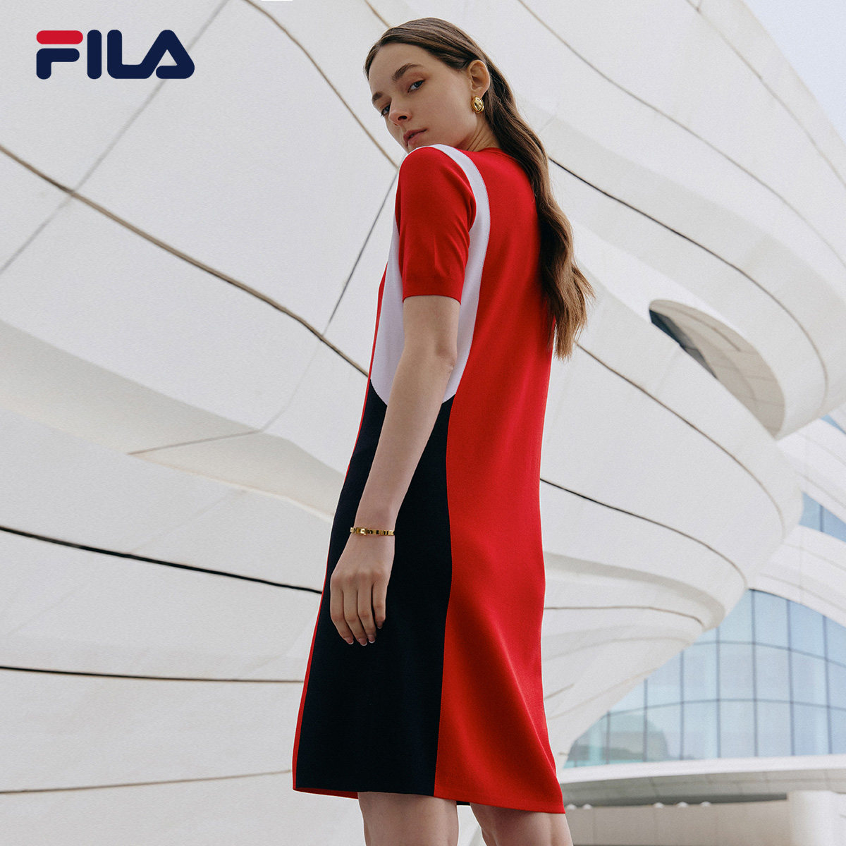 fila斐乐高圆圆同款运动连衣裙夏季新款运动休闲短袖运动连衣裙