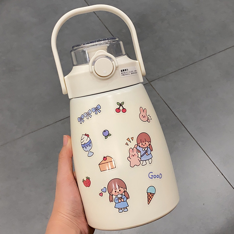 网红水壶大容量潮流吸管水杯简约大肚肚ins可爱保温杯