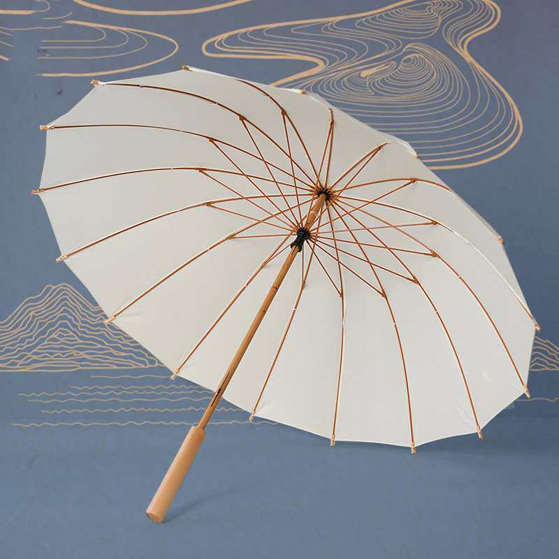 正品复古白色长柄骨竹纯色国风沛欣中国刻字伞