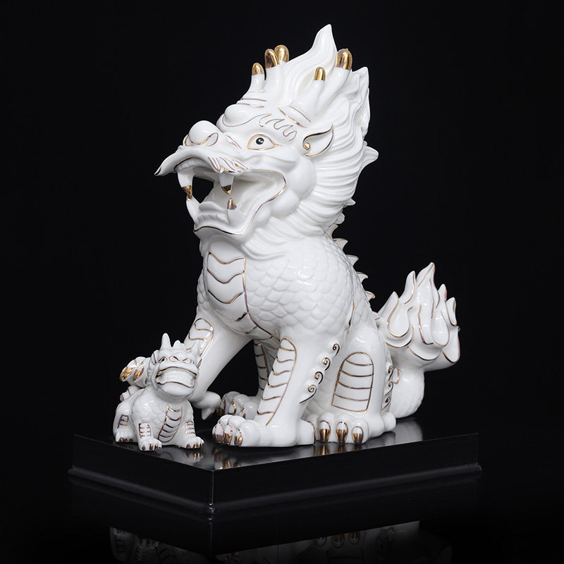 陶瓷办公室开业店铺家用客厅送子卧室招财白麒麟摆件