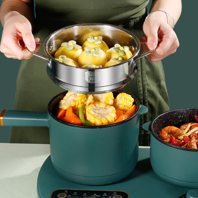 双锅分离式电煮锅家用小型蒸煮煎炒一体多功能电炒锅