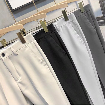 ໂສ້ງຊຸດເກົ້າຈຸດສໍາລັບຜູ້ຊາຍໃນລະດູຮ້ອນ ice taper casual basic versatile simple pants slim fit small feet 9-point suit pants