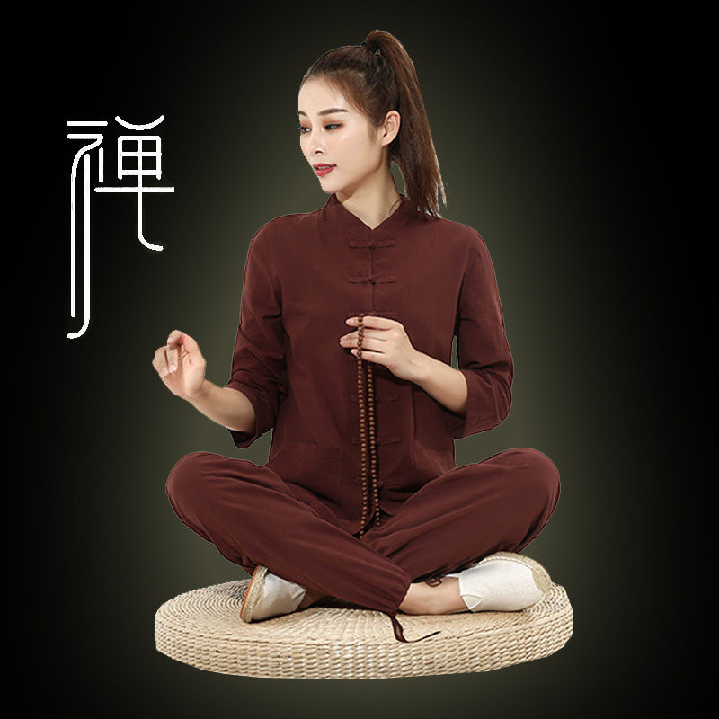 大码棉麻套装禅修居士服女佛系佛禅服中式禅意上衣