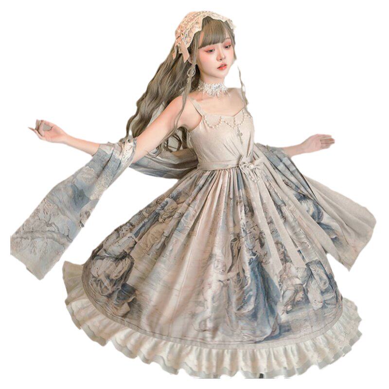 洛丽塔油画柄宫廷华丽梦幻连衣裙jsk吊带裙lolita裙子