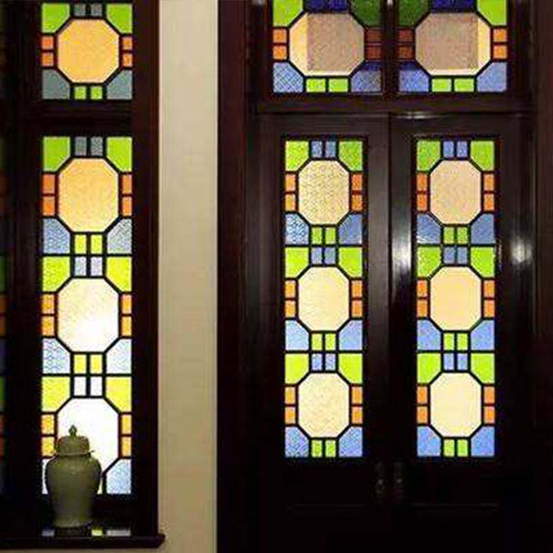 老式岭南仿古彩色玻璃窗西关满洲套色海棠玻璃艺术玻璃