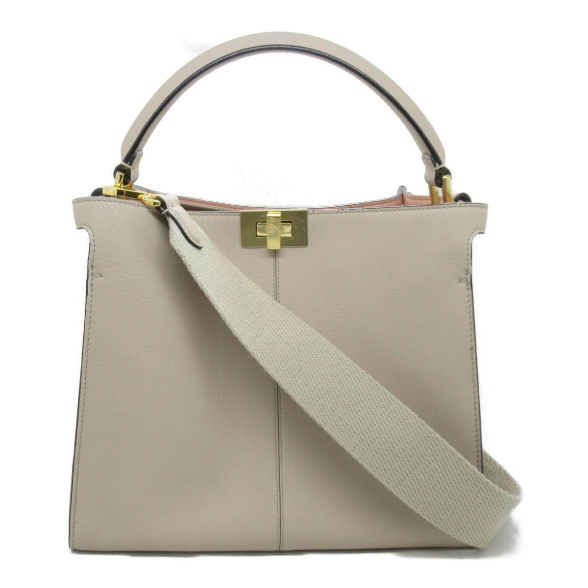 中古fendi芬迪女包peekaboo米色手提包brandoff托特包
