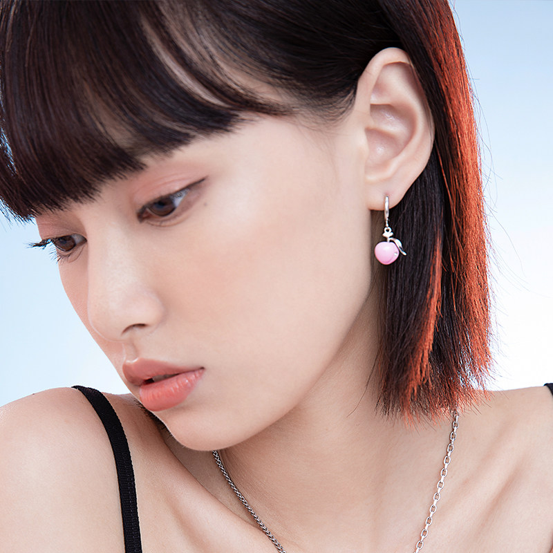 acc适合夏天耳环小众设计高级耳圈甜酷粉色耳环