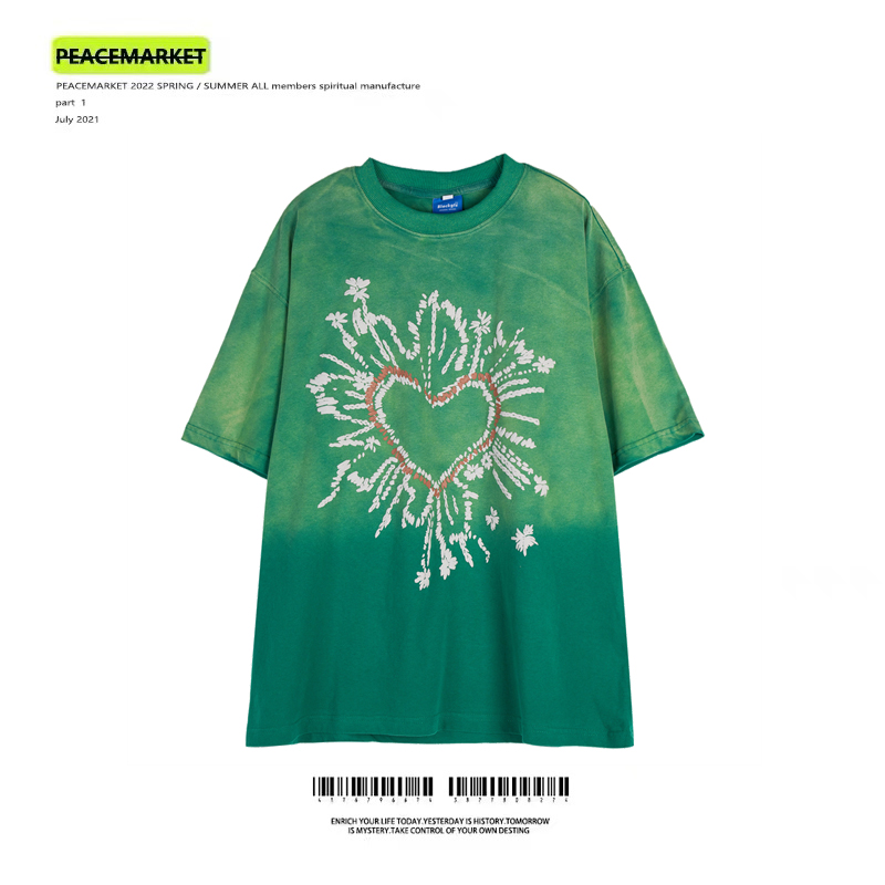PEACEMARKET 高街潮牌美式水洗扎染复古短袖T恤男女嘻哈爱心半袖