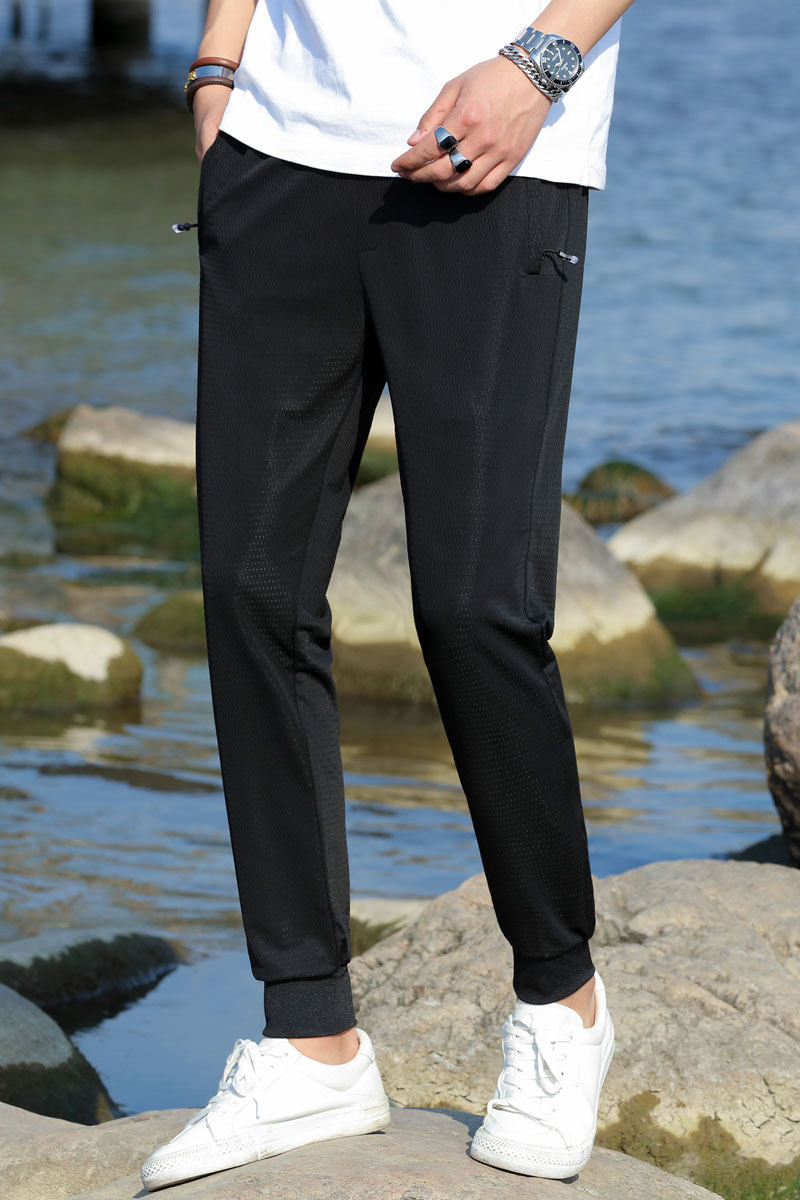 夏季薄款冰丝裤子男士休闲裤透气宽松网眼空调男裤超薄速干运动裤