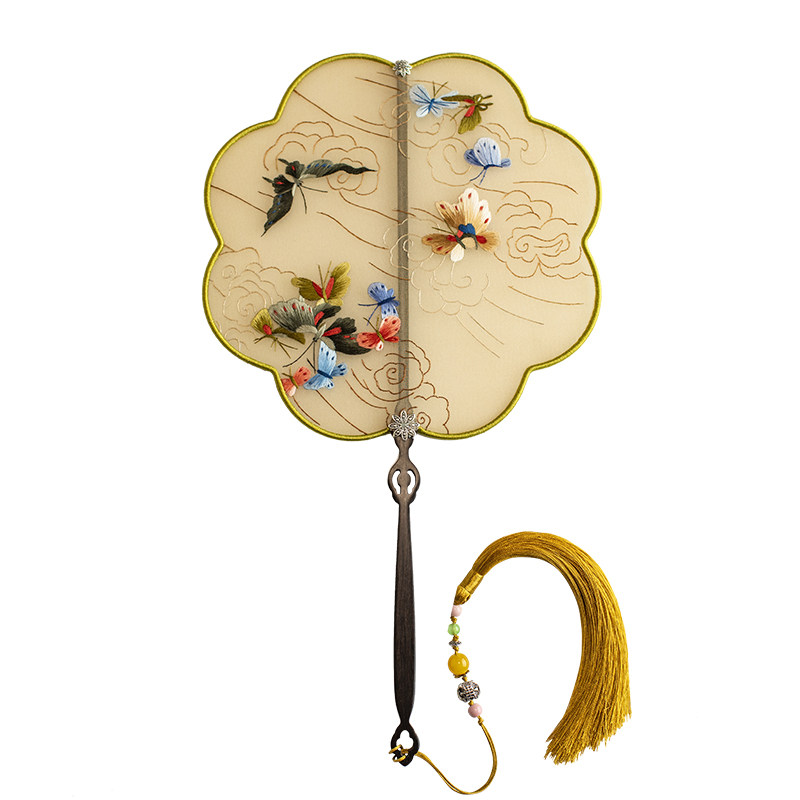 筛月刺绣手工双面团扇苏绣扇子古风汉服新娘扇子