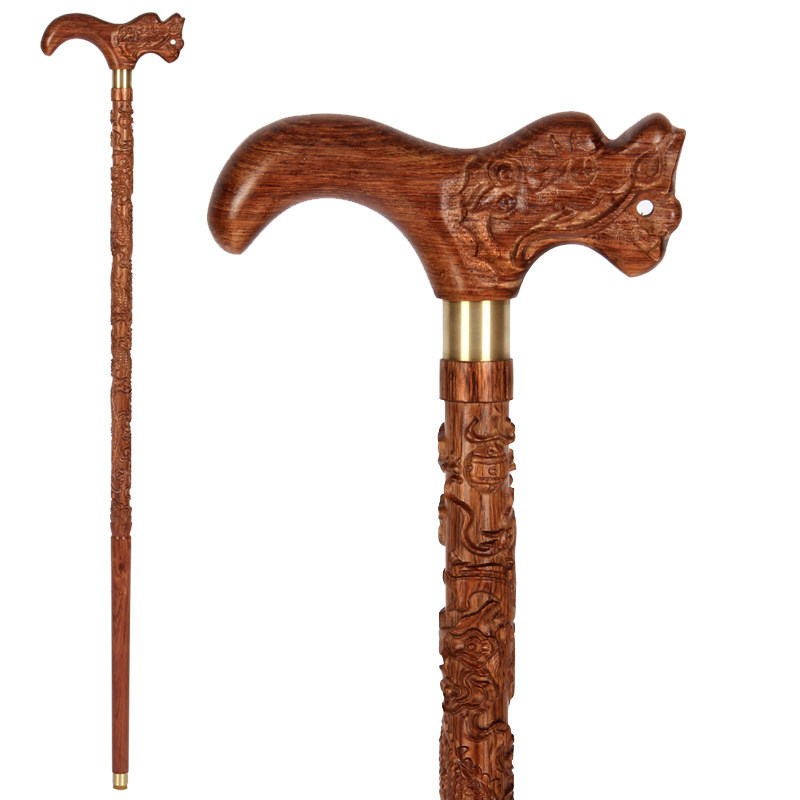 手杖老人实木拐杖木质黄花梨木龙龙头拐棍老年人登山杖