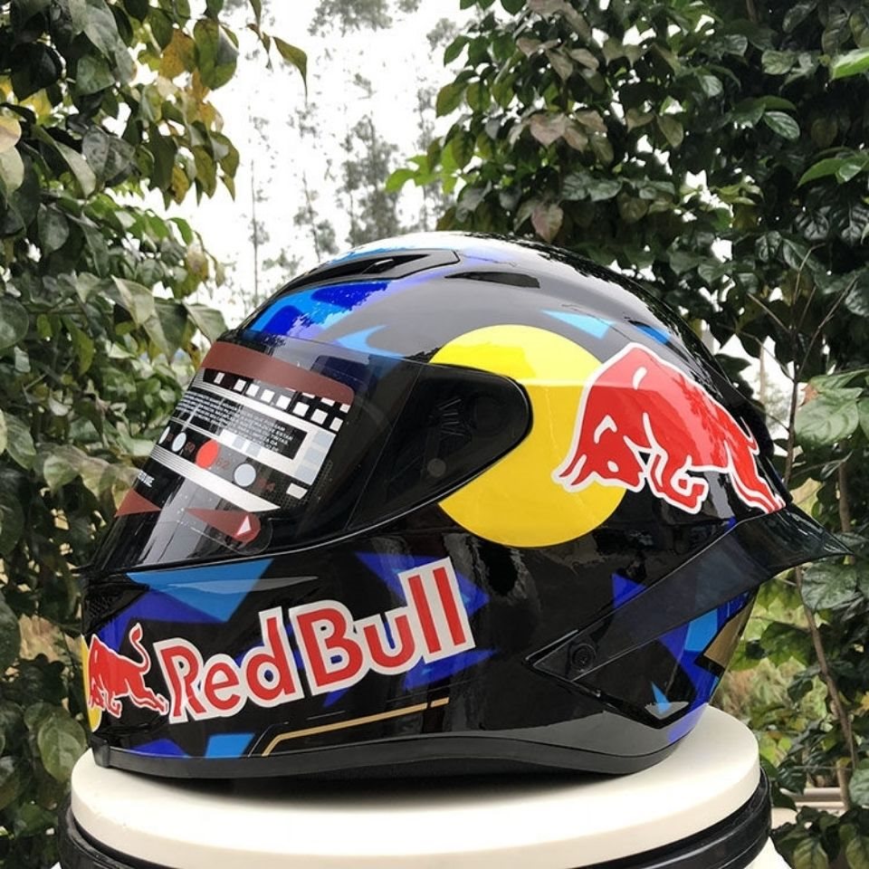 红牛摩托车全覆头盔男女全盔四季个性机车尾翼摩托车头盔