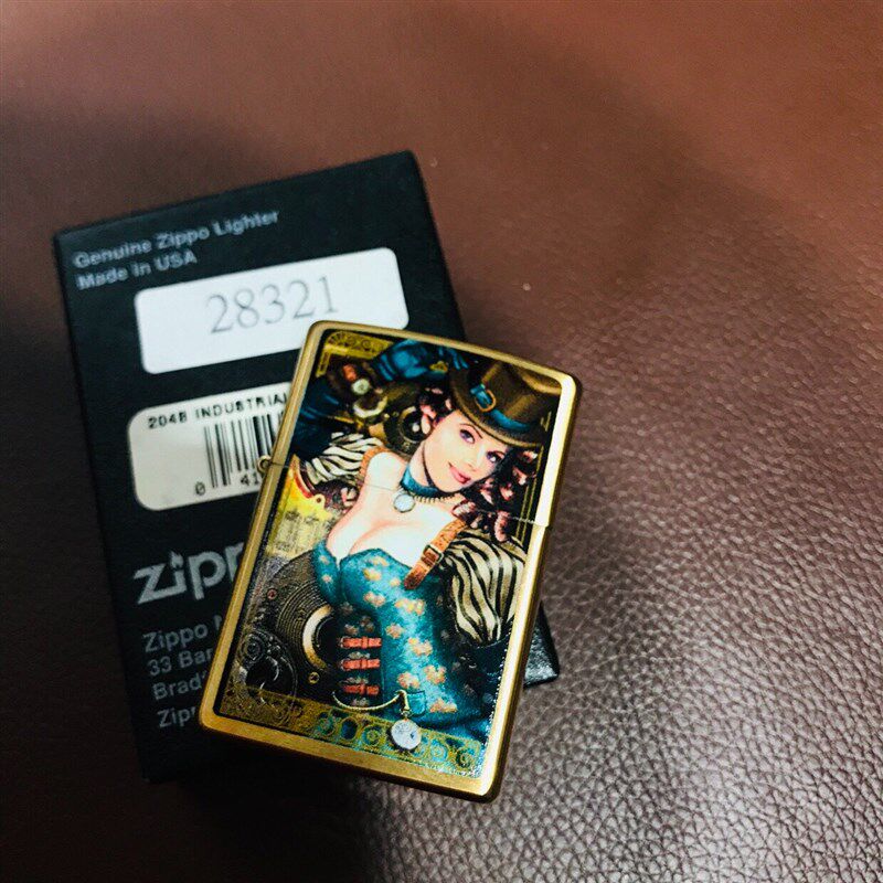 女郎zippo打火机美女28321纯铜彩印金色工业时代zippo
