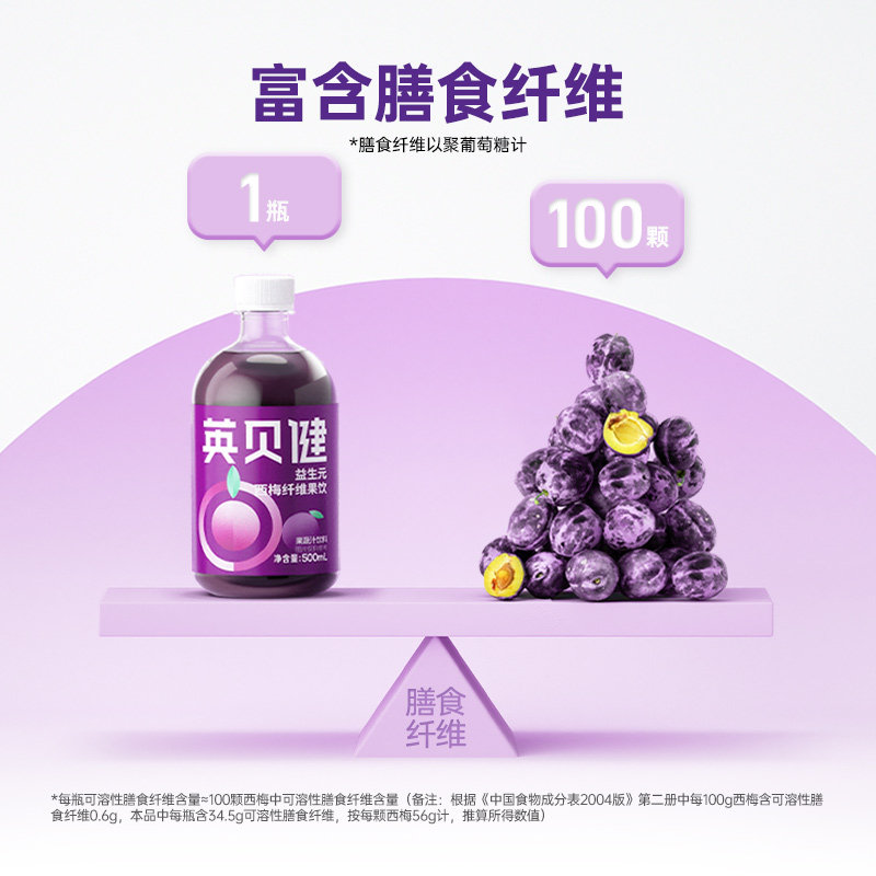 英贝健西梅汁益生元纤维果饮纯浓缩原浆果蔬汁饮料正品官方旗舰店主图