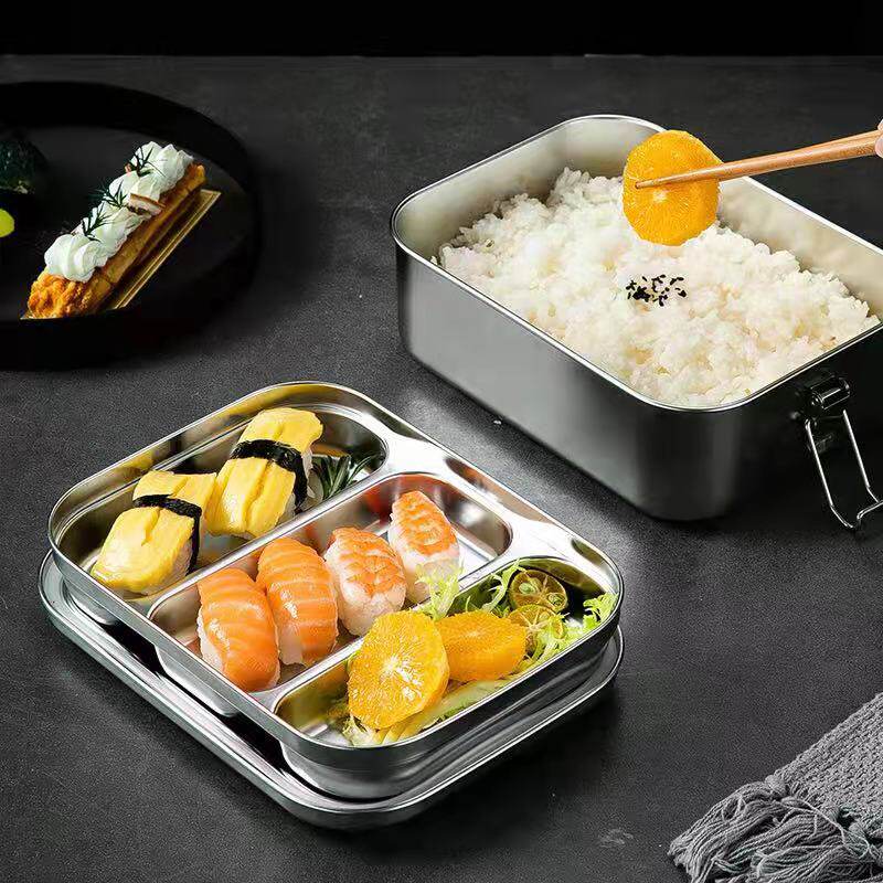 不锈钢饭缸学生餐盒分隔便当长方形上班族食堂饭盒饭盒