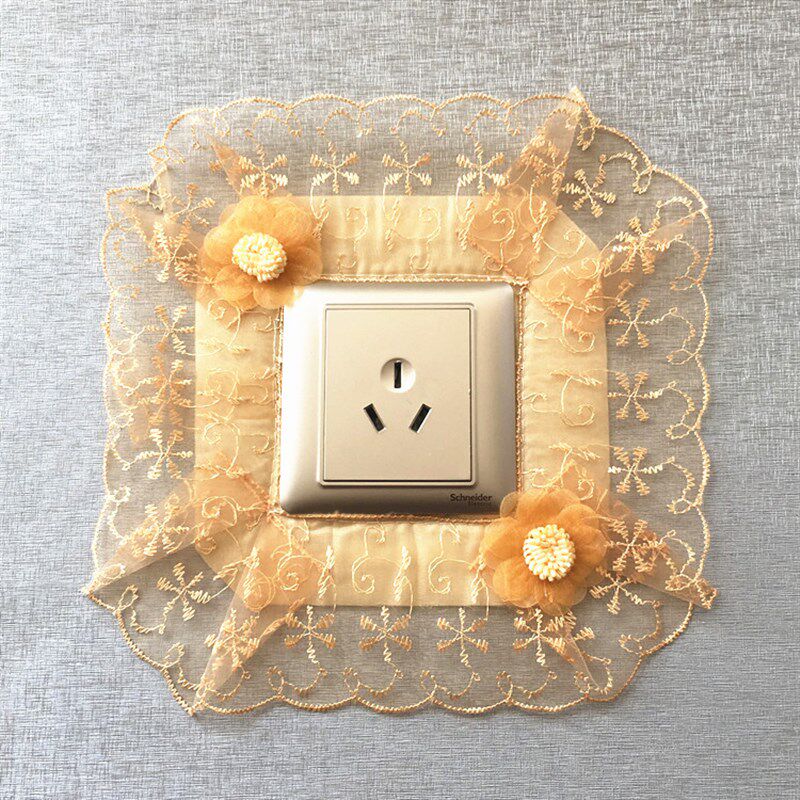 新款5个装布艺蕾丝创开关贴墙插座保护套客厅开关贴