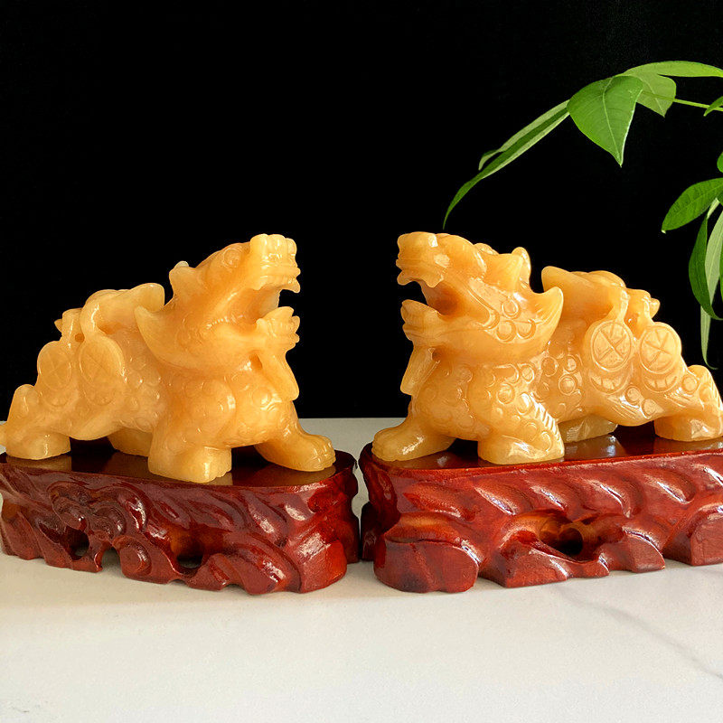 玉石貔貅摆件天然米黄玉如意皮丘招财镇宅客厅店铺装饰纯手工雕刻