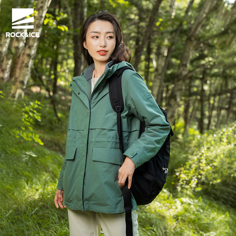 rockice冲锋衣女三合一可拆卸防风防水外套户外加厚冲锋衣