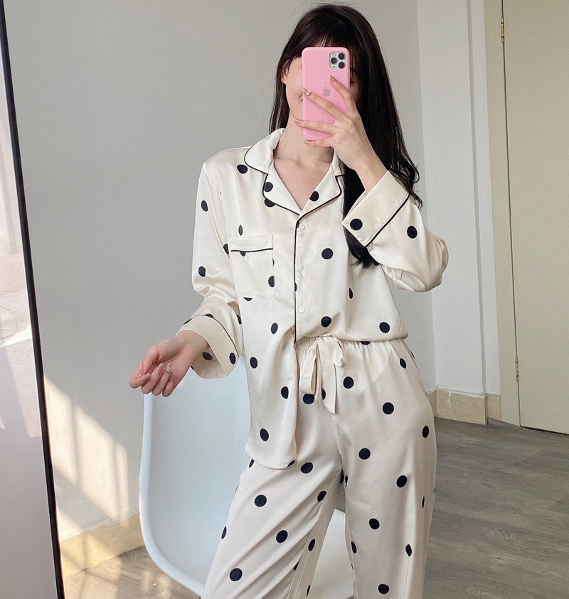 missponyoccat睡衣春夏波点奶牛啵啵绸缎两件套装睡衣