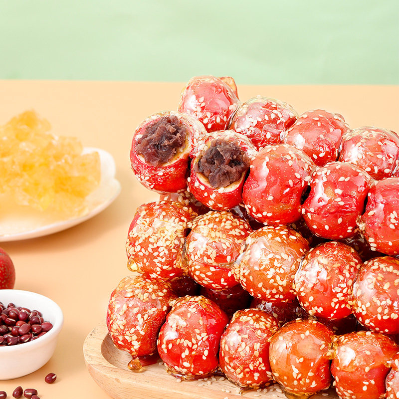 红豆豆沙夹心冰糖葫芦鲜果山楂去核手工手工制制作山楂类制品