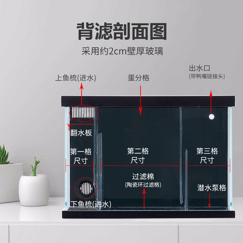 鱼缸金晶水白玻璃背滤侧换小型海水缸人免滤超桌面缸