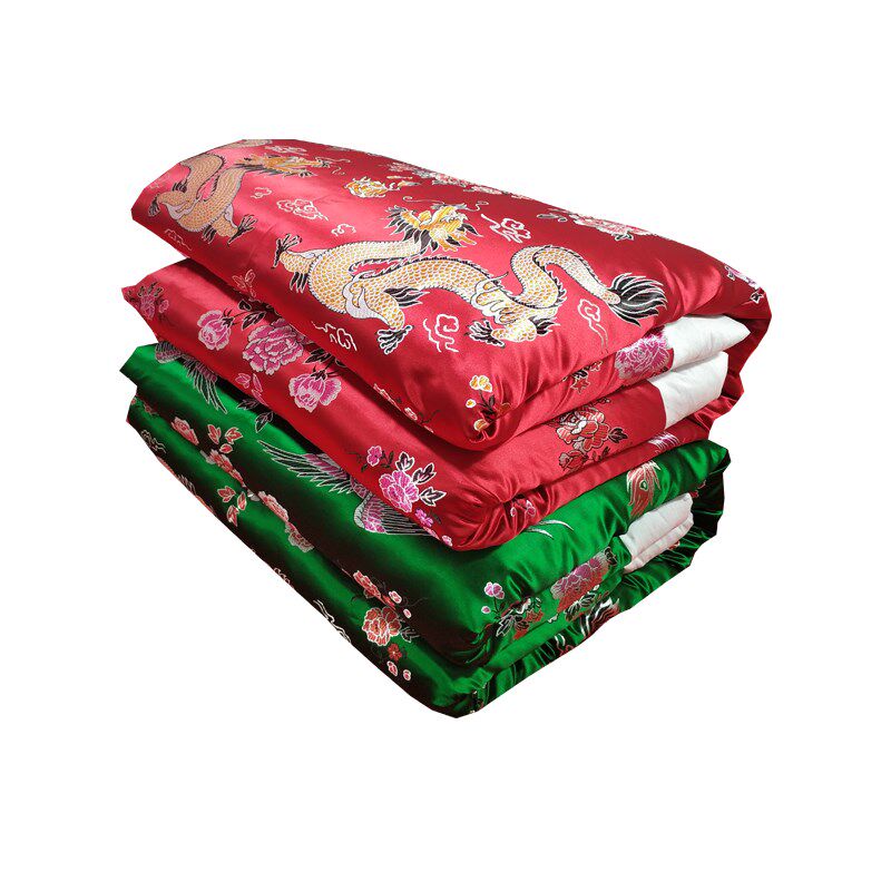 定制老式手工大红锦缎龙凤保暖被子绗缝结婚棉花被