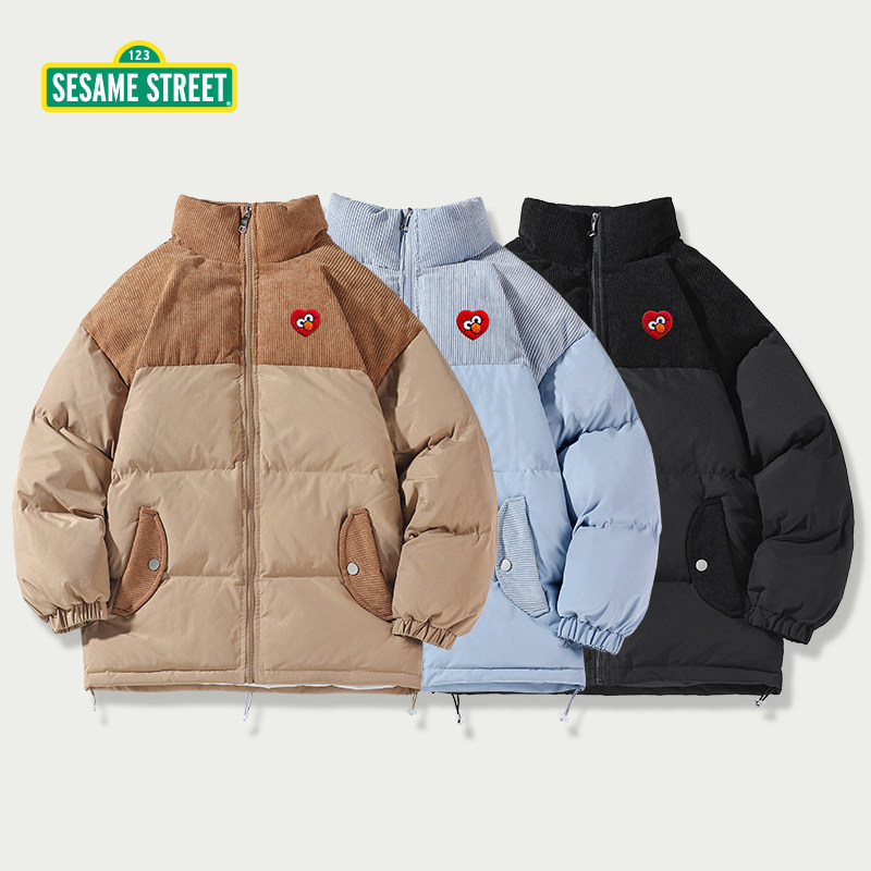 sesamestreet芝麻街灯芯绒羽绒棉服冬季学院风潮潮牌棉衣