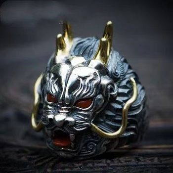 2024 ປີມັງກອນ New Shenlong Ring Men's Domineering Retro Ancient Silver Dragon Ring Niche Design High-end Accessories