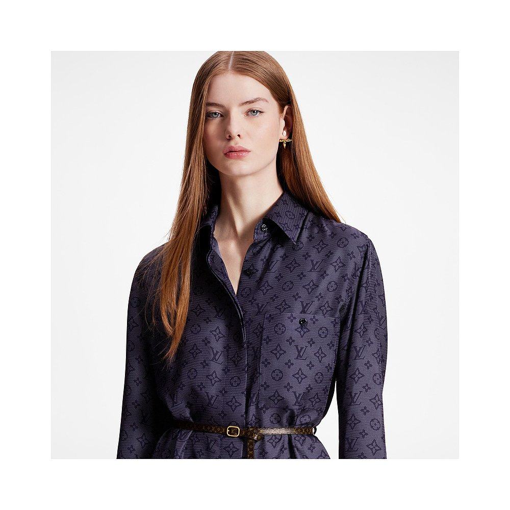 欧洲直邮louisvuitton路易威登花押字图案衬衫连衣裙连衣裙