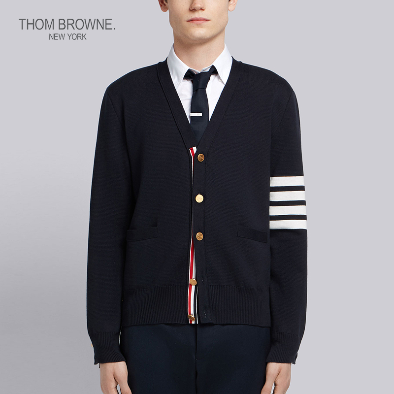 【48H配送】THOM BROWNE 男士 2022春夏 四条纹针织 V 领开衫外套