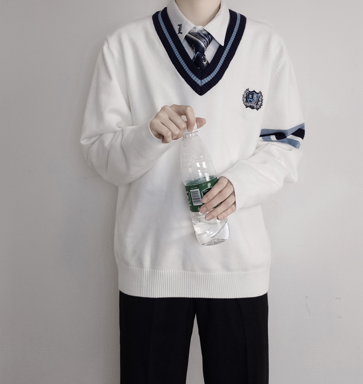 颜沐溪北凛星原创dk套头毛衣男款百搭刺绣v领针织衫秋冬款