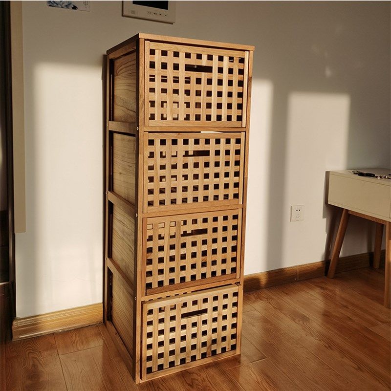 储物大容量四斗三斗原木木色轮子柜带抽屉网格斗柜