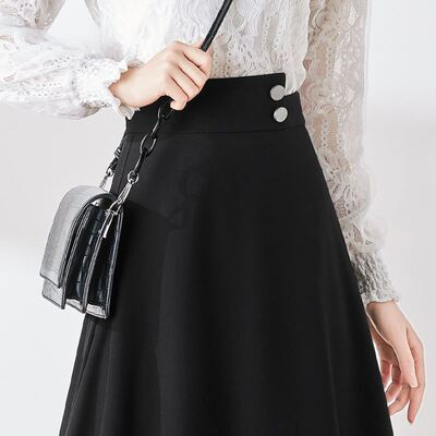 她池秋季遮胯裙子黑色高腰显瘦大码半身小个子气质服饰包装