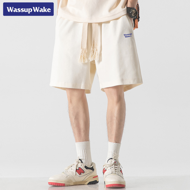 wassup wake美式短裤男ins潮牌潮流夏季宽松休闲抽绳运动五分裤子