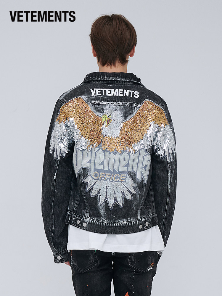vetements旗舰秋冬潮流男女刺绣大老老鹰短款牛仔夹克