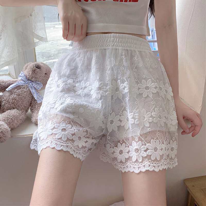 jk裙子打底裤安全裤女夏季防走光白色蕾丝花边宽松蕾丝可外穿短裤