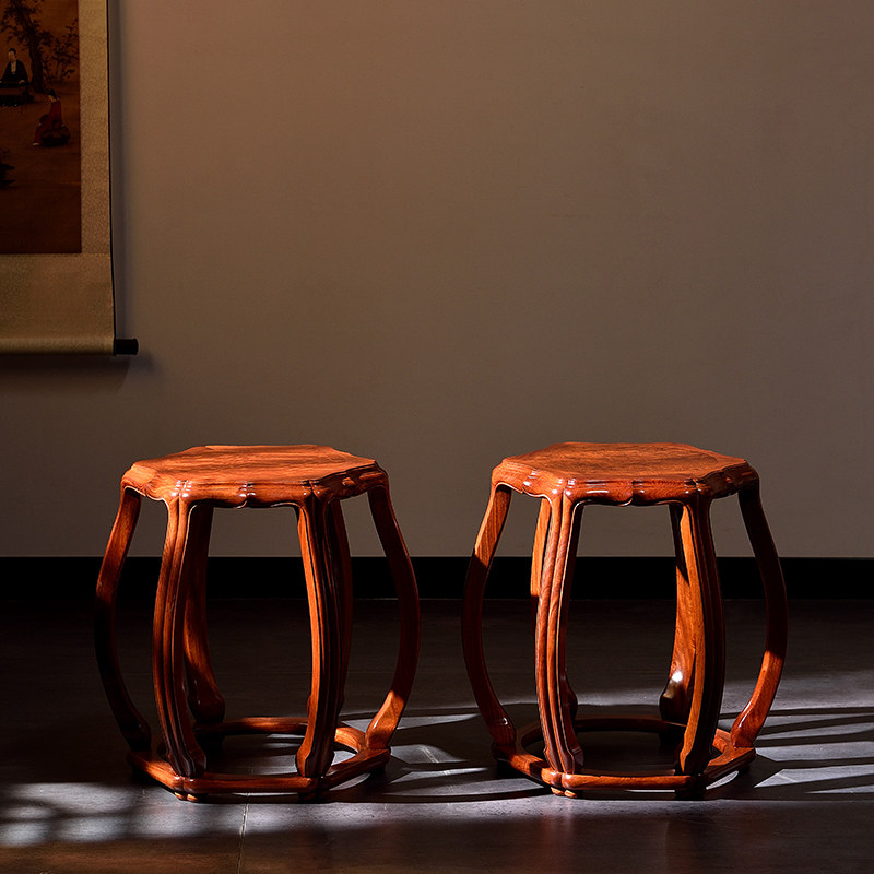 绣墩圆凳紫檀大果矮凳缅甸花梨正基木鼓红木鼓墩