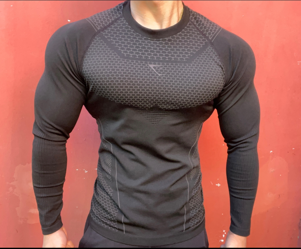 网红肌肉鲨鱼gymshark紧身衣超级英雄新款健身长袖健身衣