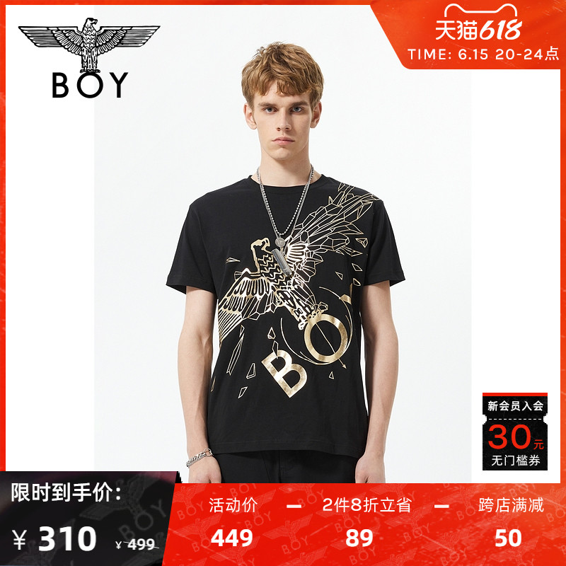 BOYLONDON情侣款22春夏新款经典黑金炸街老鹰烫金短袖T恤N01911