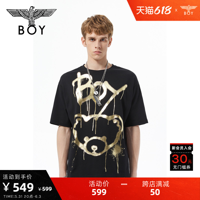 BOYLONDONT恤情侣款22春夏新款炸街嘻哈风大LOGO烫金短袖潮N01049