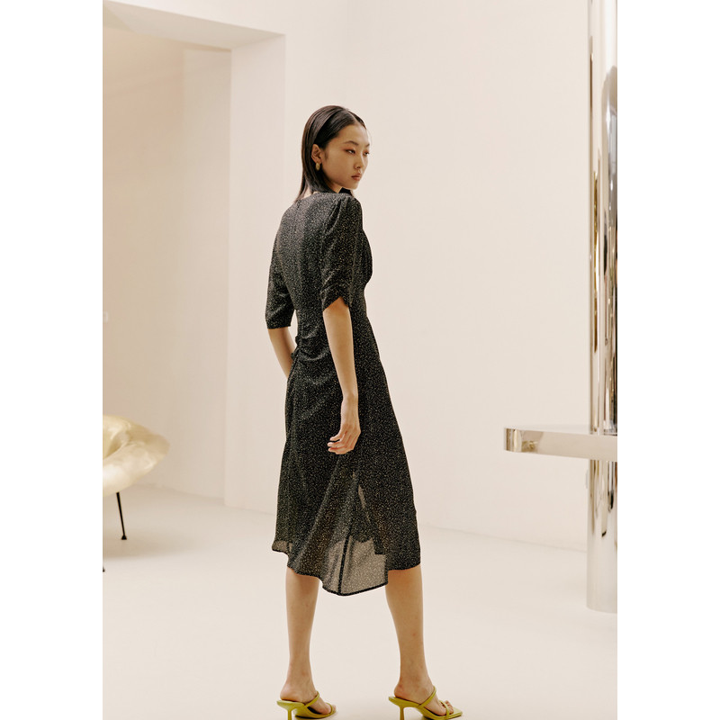 reblue2022年春季v领开衩设计五分袖印花连衣裙322212034f01