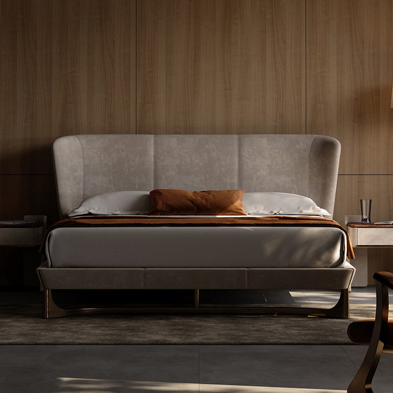 visn意大利全真皮大平现代轻奢双人磨砂皮主皮艺床