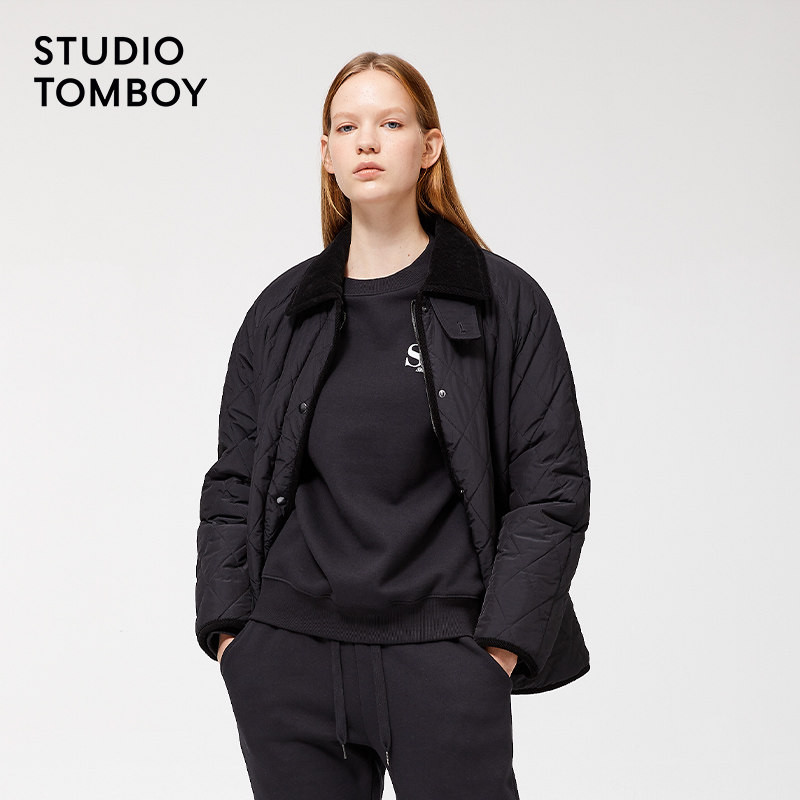 studiotomboy22冬季新款灯芯灯芯绒绒领防风设计菱形绗缝棉衣
